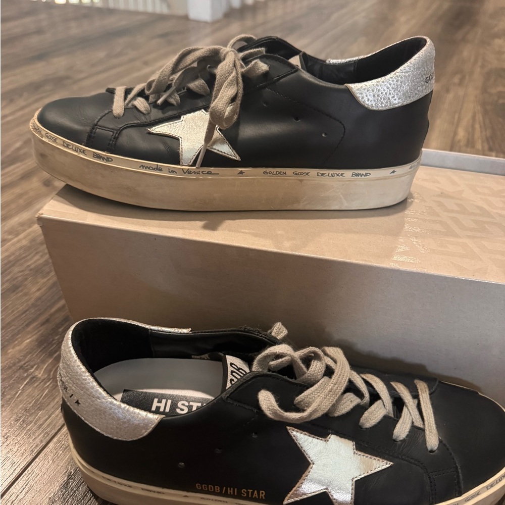 Golden Goose High Star Classic Black and Silver Star Sneakers